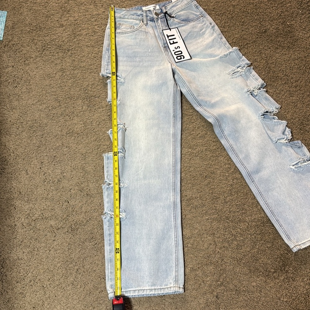 Almost Famous Blue Straight Leg Jeans with Distressed Details - Picture 9 of 13